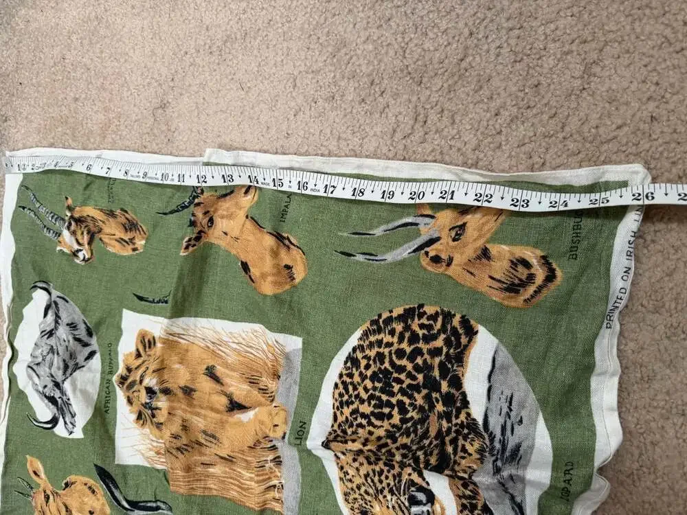 Vintage Irish Linen Tea Towel African Safari Wildlife Lion Leopard Buffalo